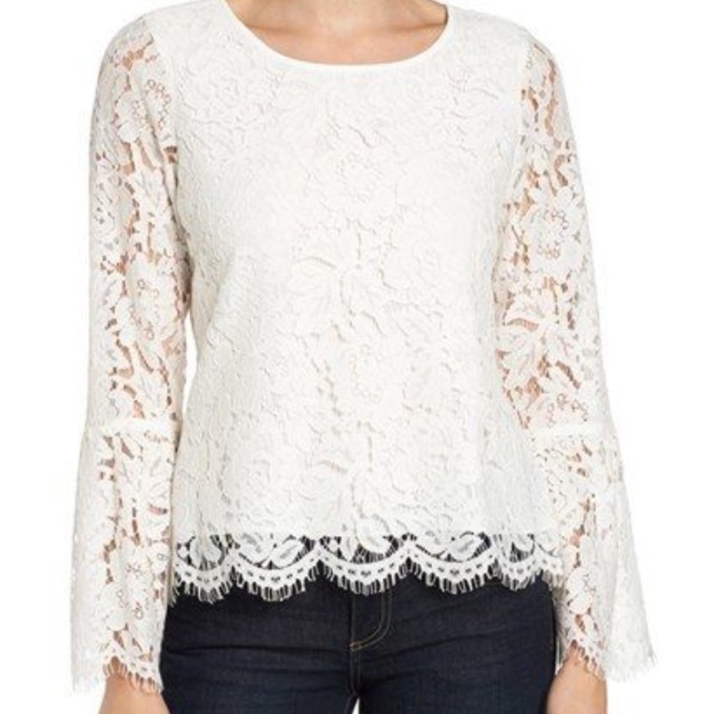 Vince Camuto embroidered bell sleeve lace blouse
